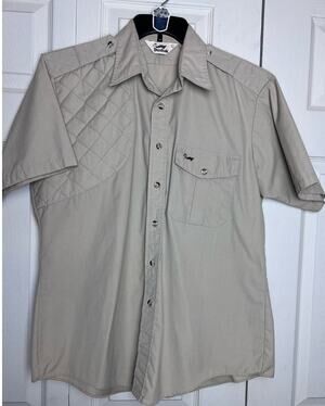 Duxbak Vintage Hunting Shirt Quilted Shoulders Khaki Short Sleeve Size Large